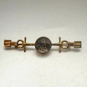 Vintage Gold Tone Horse Intaglio Bar Brooch | Equestrian Glass Cabochon Pin